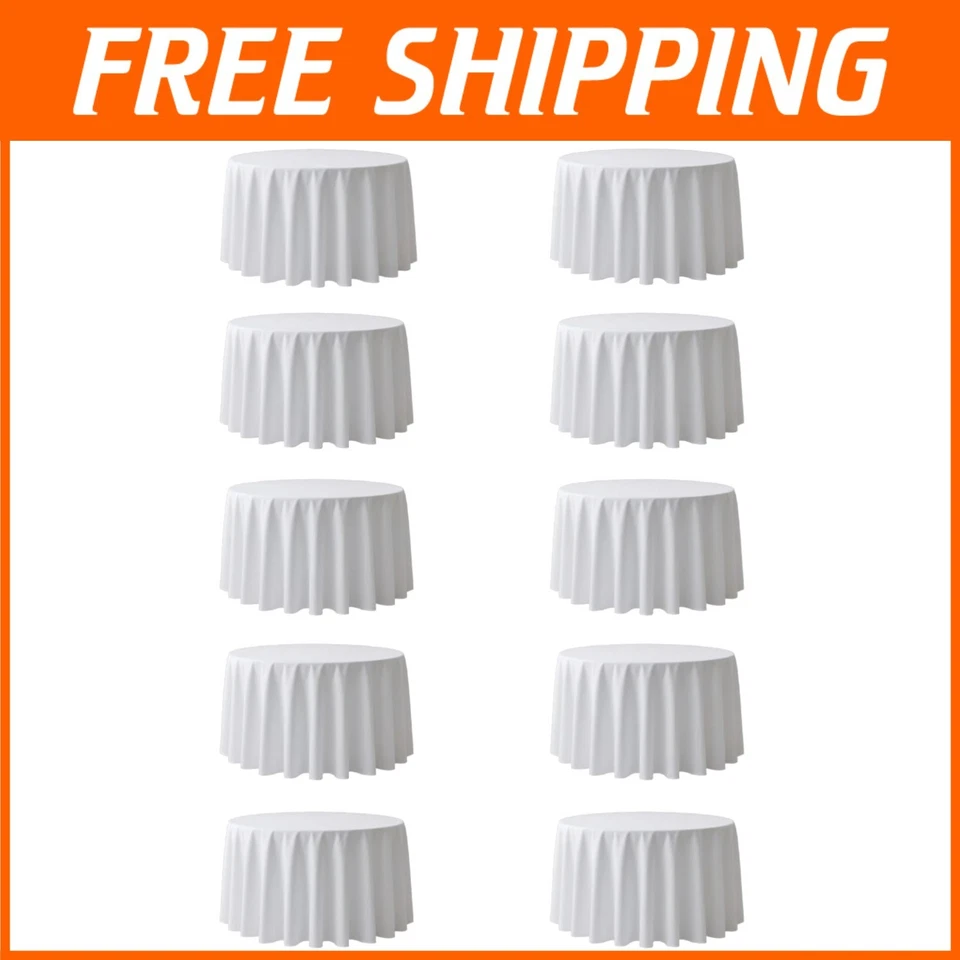 White Round Tablecloths - 120" Polyester Fabric (10 Pack) - Image 1 of 4