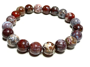  Bracciale fatto a mano 10 mm con perle di agata fulmine rosso  - Foto 1 di 3