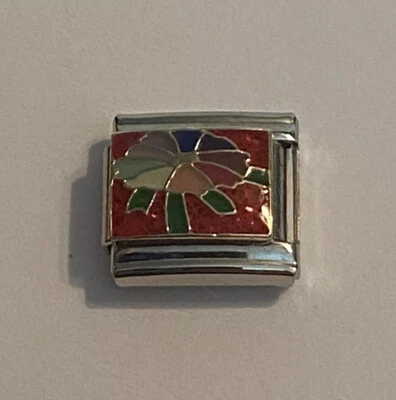 Flor colorida con fondo rojo brillante - eslabón de 9 mm para pulsera italiana con dije Foto 1 de 4