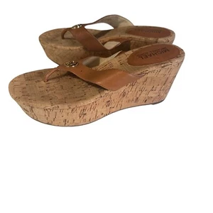 Michael Michael Kors Natalia brown leather thong wedge sandals size 7.5 M - Picture 1 of 5