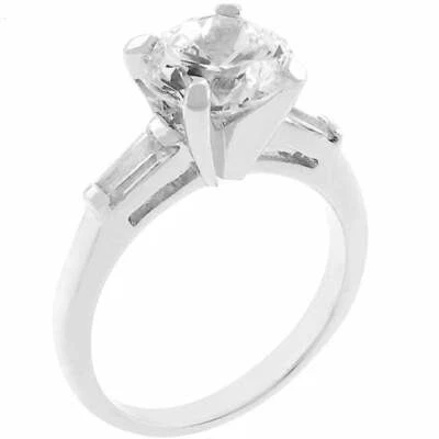 Classic Triple White Round Baguette Engagement Ring - Image 1 of 4
