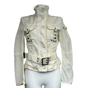 Peuterey Shiny Nylon Ecru Cropped Light Jacket Belted Unlined Women Size 40 - Picture 1 of 5