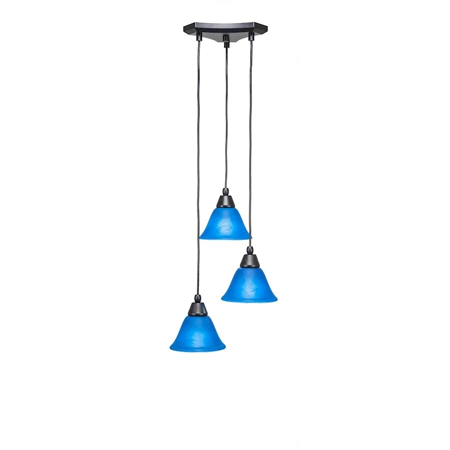 Toltec Europa 3 Light Mini Pendant, Black, 7" Blue Italian Glass - 28-MB-4155 - Image 1 of 1
