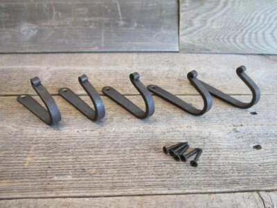 MIDWEST CRAFT HOUSE 5 IRON COAT HOOKS HAT HAND FORGED 4" LONG ANTIQUE STYLE HOOK ENTRY U-SHAPE HAT