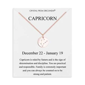 Rose Gold Plated Capricorn Zodiac Star Sign Disc Necklace Created with Zircondia - Picture 1 of 8