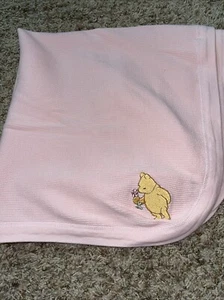 Vintage Disney Classic Pooh Rare Waffle Weave Thermal Infant Blanket Pink 28x28 - Picture 1 of 9