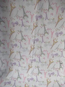 Waverly Cotton Fabric White Pink Silver Metallic Bike Eiffel Tower VTG 1Y15X - Picture 1 of 7