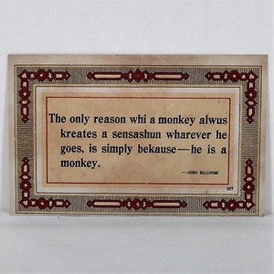 Vintage Monkey Saying by Josh Billings Humorous Post Card 1908 Buy It Now!