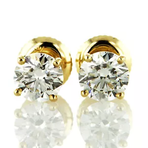 Pendientes de tachuelas de diamante redondos E VVS2 creados en laboratorio oro amarillo 14K 1,40 TCW certificado IGI - Imagen 1 de 6