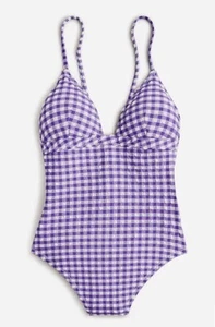 BX665 J Rundhalsausschnitt royalviolett Gingham Einteiler Badeanzug $ 128 Größe 22 neu - Bild 1 von 4
