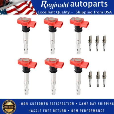 Paquete de 6 bobinas de encendido + 6 bujías para Audi A4 A8 Q5 Q7 R8 S4 VW UF529 Foto 1 de 4
