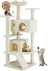 54-Inch Indoor Cat Tree Tower –Multi-Level Pet House for Large Cats with 2 Condo - Picture 1 of 7