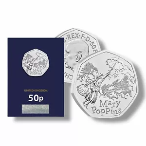 2025 Regno Unito Mary Poppins CERTIFICATO BU 50p moneta gara legale - Foto 1 di 3