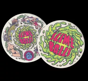 Pair Slime Balls Santa Cruz Vomit Goo OG Logo Skateboard Sticker Decal 3" Round - Picture 1 of 5