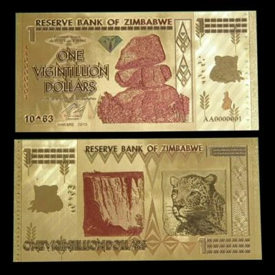 Zimbabwe 1 Vigintillion Dollars Gold Foil Banknote Balancing Rocks - Image 1 of 4