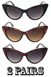 2 Pairs Combo Womens Retro Cat Eye Sunglasses UV400 - Picture 1 of 9
