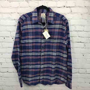 Faherty Shirt Mens Large Blue Plaid Long Sleeve Button Up Casual Basic New - Picture 1 of 15