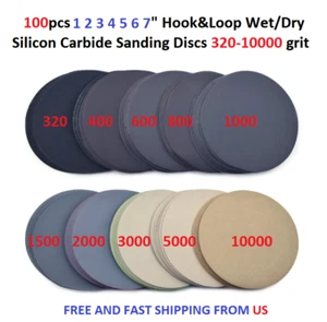 100pcs 1 2 3 4 5 6 7" Hook&Loop WetDry Silicon Carbid Sanding Disc 320-10000grit - Picture 1 of 11