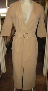 ZARA TAN ONE PEICE  V-NECK BELTED SPLIT  VENT DRESS     Sz S - Picture 1 of 3