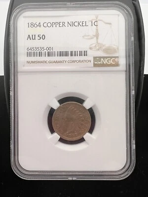 1864 Indian Head Cent Penny, Copper Nickel, NGC AU 50, Better Date - Image 1 of 4