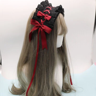 Mujeres Niña Aro para el cabello Anime Mucama Juegos con disfraces Diadema Moño Lolita Encaje Prendas para la cabeza ✲ Foto 1 de 4