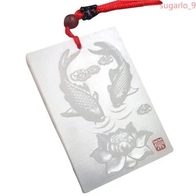 天然鱼莲花玉吊坠项链手工雕刻幸运护身符项链 — 第 1/4 张图片