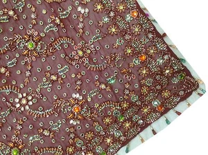 Om Antique Vintage Indian Dupatta Bridal Maroon Hand Beaded Veil Scarves,AD-1783 - Picture 1 of 12