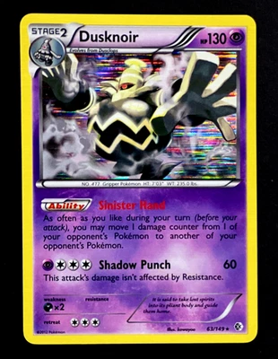 2012 Pokemon DUSKNOIR Boundaries Crossed HOLO RARE Black & White Card 63/149 NM+ - Image 1 of 4