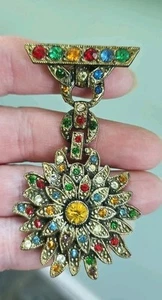 Vtg. 1930's Rhinestone Diamante Silvertone & Multicolor Brooch Pin Starburst JL - Bild 1 von 4