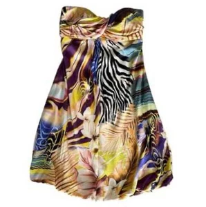 Cache Cocktailkleid Animal Blumen Seide Blasensaum trägerlos Gr. 2 Party Hochzeit - Bild 1 von 9