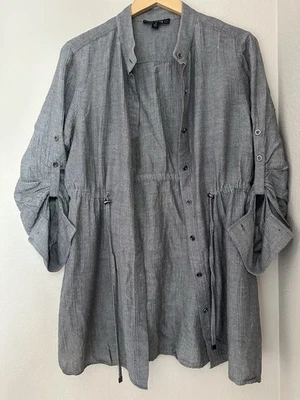 Lafayette 148 Shirt Dress Cotton Wool Minimalist Career Women L Gray, Neutral - Image 1 of 4