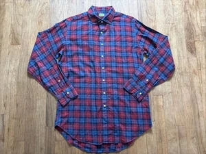 Sid Mashburn Flannel Shirt Men’s Large 100% Cotton Red Blue Plaid  - Picture 1 of 9