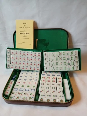 Vintage Mahjong Set 148 Black Back Tiles Carry Case Mahjong Jongg Rare See Notes - Image 1 of 4
