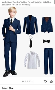 Yanlu Boys Toddler 3 Piece Navy Blue Formal Suit Jacket & Pants Set - Size 6 - Picture 1 of 4