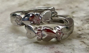 🩶Teeny kleine feine 925 Silber Creolen Herzen & Kristalle Ohrringe L4 - Bild 1 von 8