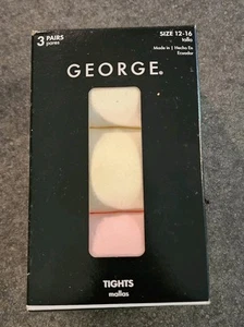 3 Pair Tights little girl size 12-16 pink/ ivory / white George - Picture 1 of 2