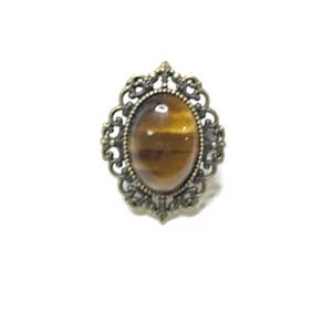 NEW TIGERS EYE RING ADJUSTABLE SIZE OVAL BRASS/GOLD COLOR - Picture 1 of 7