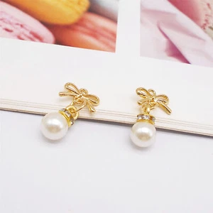 10pcs Imitation Pearl Pendant w/ Rhinestone Bow Charm for Jewelry Making 23x13mm - Picture 1 of 6