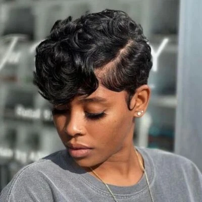 Short Bob Wig Pixie Cut Wig Curly Human Hair Wigs for Women 4x4 Lace Front Wigs - Image 1 of 4