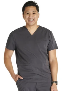 Cherokee Atmos Men's V-Neck Scrubs Top CK719A PWT Pewter Free Shipping - Picture 1 of 5