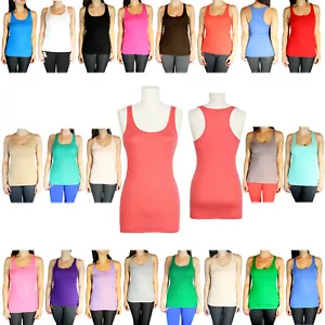 Active Basic Scoop Neck Racerback Stretch gerippt massiv Tank Top - Bild 1 von 19