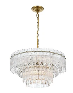 Crystal Chandelier Satin Gold Foyer Dining Room Foyer Ceiling Light Fixture 21" - Picture 1 of 10