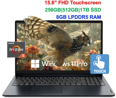2024 Lenovo IdeaPad Laptop 15.6" FHD Touch Ryzen 5, 8GB RAM Upto 1TB SSD W11 Pro - Image 1 of 4