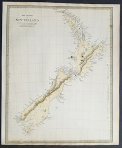 1838 SDUK Large 1st edition Original Antique Map of New Zealand
