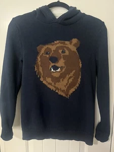 Old Navy Brown Bear Knit Cotton Hooded Sweater Navy Blue Boys XL (12) - Picture 1 of 14