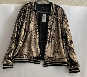 Torrid Black and Gold (Reversible Sequins) Bomber Jacket - Size 2 NWT - Picture 1 of 10