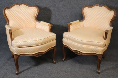 Pair of French Louis XV Style Carved Walnut Bergère Club Chairs, circa 1950 Cover