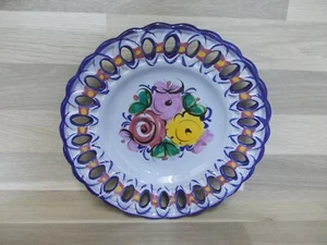 Vestal Portugal Zier Teller Mit Lochrand Blau 19cm Handmalerei mit Blumen - Picture 1 of 2
