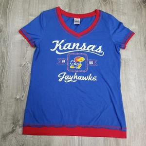 Camicia da donna Kansas Jayhawks blu rosso abbigliamento creativo taglia L - Foto 1 di 9
