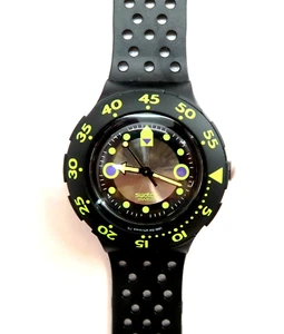 Swatch Scuba 200 Watch SHAMU BLACK WAVE SDB102 w/ Case & Papers 1992 NEW NOS - Picture 1 of 11